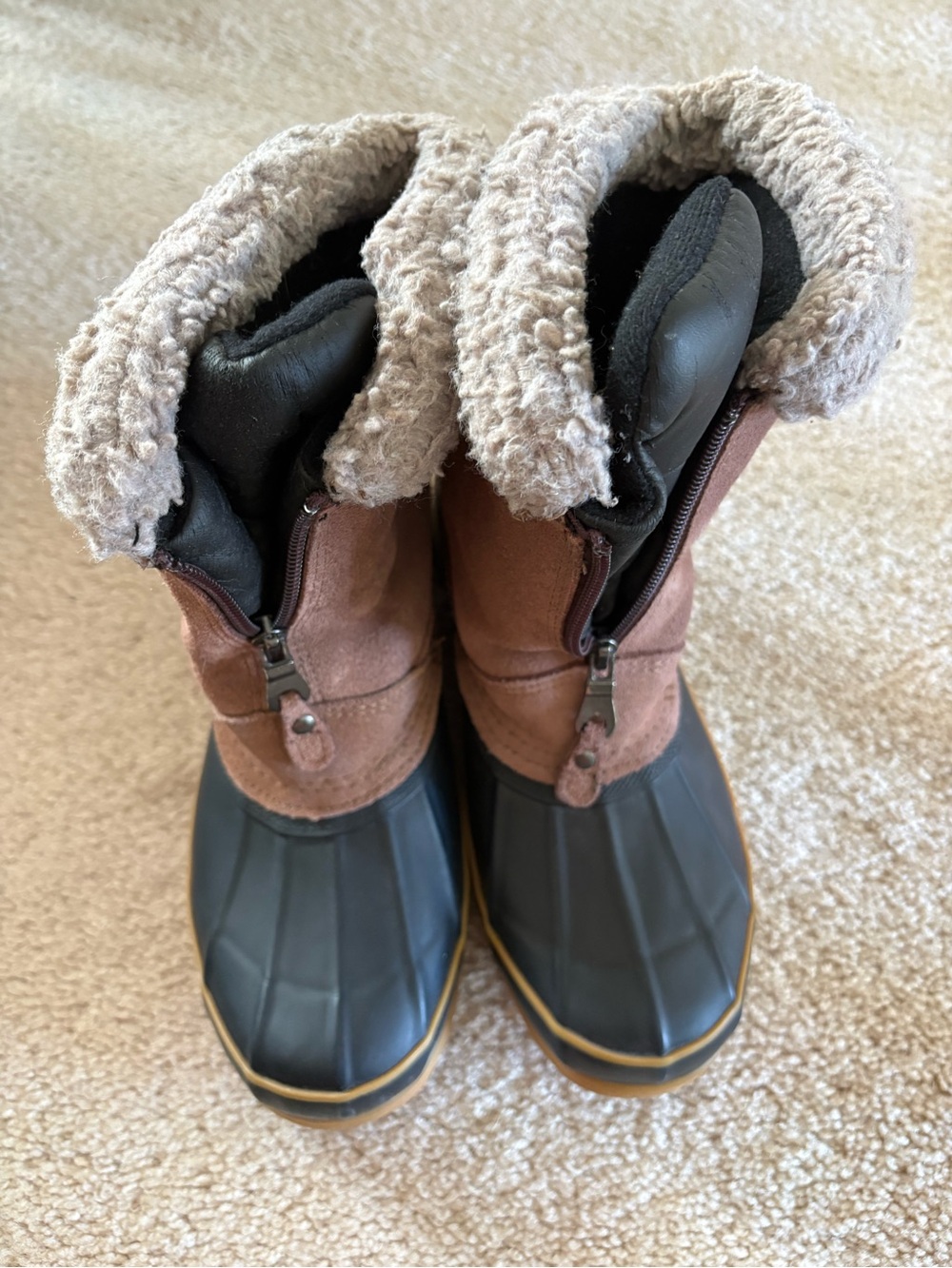 London Fog Brown Suede-Look and Black Waterproof Winter Boots with Sherpa Cuff